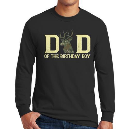 Dad Of The Birthday Boy Deer Hunter Camouflage Flag Men Long Sleeve T-Shirt - Father's Day Fun