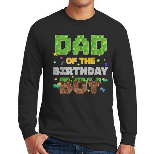 Dad Of The Birthday Boy Pixel Gamer Party Matching Family Men Long Sleeve T-Shirt - Father's Day Fun