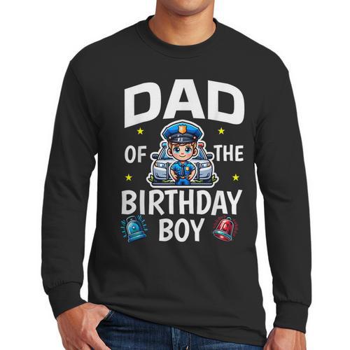 Dad Of The Birthday Boy Police Car Policeman Police Officer Men Long Sleeve T-Shirt - Father's Day Fun