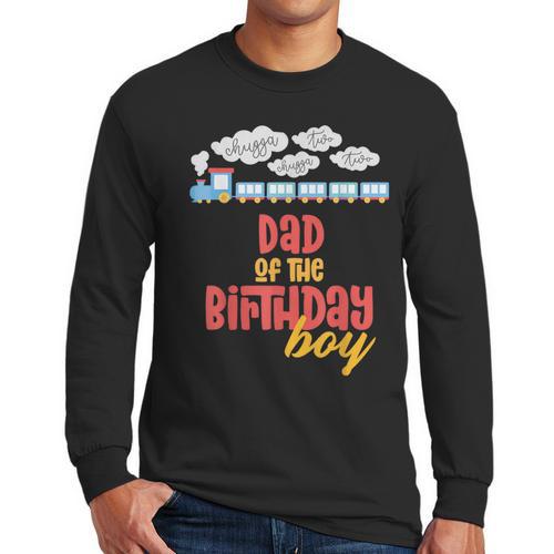 Dad Birthday Boy Train I'm 2 Two Yr Old Chugga Engine Men Long Sleeve T-Shirt - Father's Day Fun