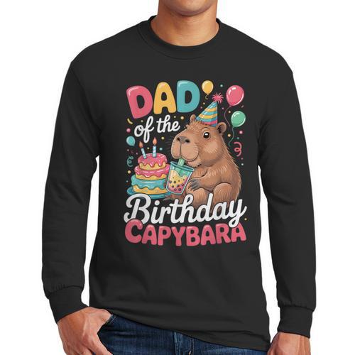 Dad Of The Birthday Capybara Boba Tea Girl Bday Party Family Men Long Sleeve T-Shirt - Father's Day Fun