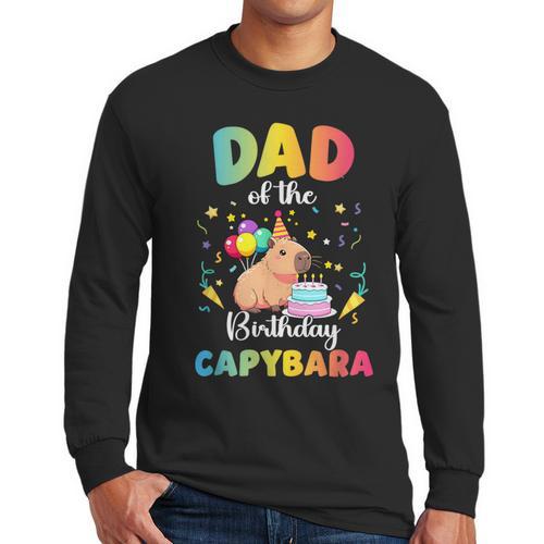 Dad Of The Birthday Girl Capybara Bday Party Family Men Long Sleeve T-Shirt - Father's Day Fun