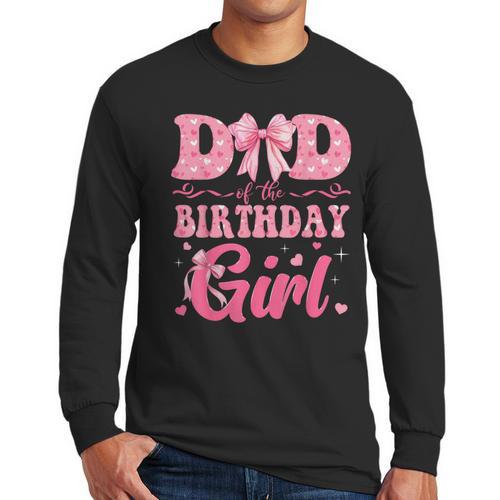 Dad Of The Birthday Girl Family Pink Coquette Bow Men Long Sleeve T-Shirt - Father's Day Fun