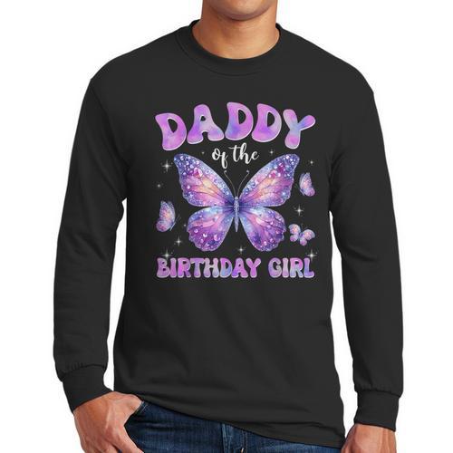 Dad Of The Birthday Girl Tie Dye Butterfly Birthday Family Men Long Sleeve T-Shirt - Father's Day Fun