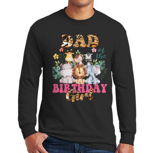 Dad Of The Birthday Girl Zoo Theme Animal Party Safari Cool Men Long Sleeve T-Shirt - Father's Day Fun
