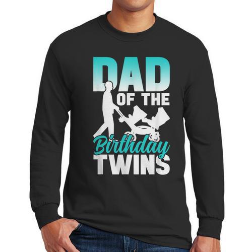 Dad Of The Birthday Twins Celebrate Cute Twin Father Daddy Men Long Sleeve T-Shirt - Father's Day Fun
