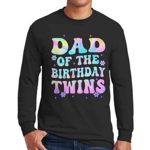 Dad Of The Birthday Twins Girls Kids Party Retro Bday Men Long Sleeve T-Shirt - Father's Day Fun