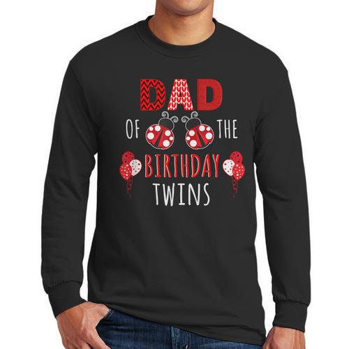 Dad Of The Birthday Twins Ladybug Birthday Family Matching Men Long Sleeve T-Shirt - Father's Day Fun