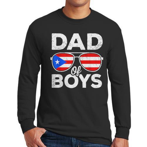 Dad Of Boys Fathers Day Retro Puerto Rico Flag Boricua Dad Men Long Sleeve T-Shirt - Father's Day Fun