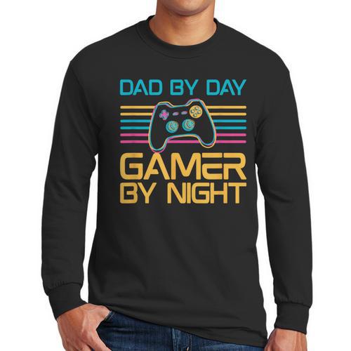 Dad By Day Gamer By Night Video Games Lover Gamer Dad Men Long Sleeve T-Shirt - Father's Day Fun