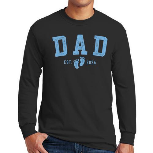 Dad Est 2026 Blue Baby Feet First Time Boy Daddy Men Long Sleeve T-Shirt - Father's Day Fun