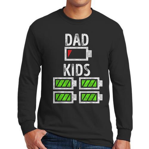 Dad Of Four Low Battery Father Of 4 Kids Dad Men Long Sleeve T-Shirt - Father's Day Fun