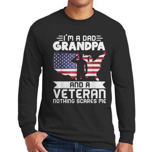 Dad Grandpa Veteran Nothing Scares Patriotic Veterans Day Men Long Sleeve T-Shirt - Father's Day Fun