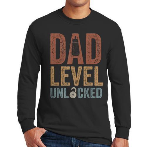 Dad Level Unlocked Father To Be New Daddy Men Long Sleeve T-Shirt - Father's Day Fun