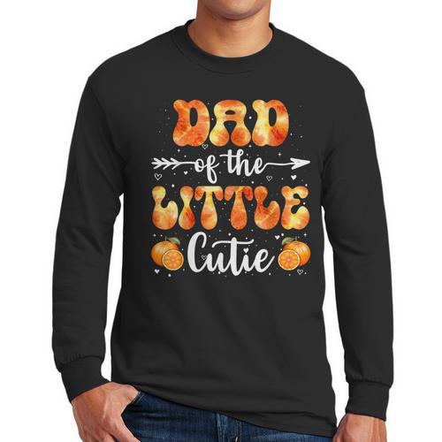 Dad Little Cutie Baby Shower Orange 1st Birthday Party Men Long Sleeve T-Shirt - Father's Day Fun