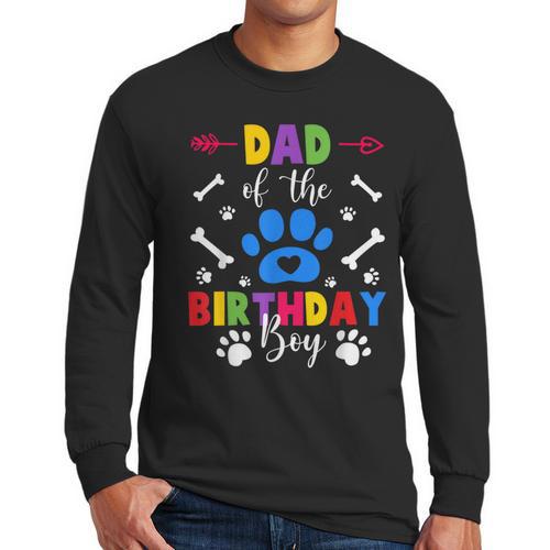 Dad And Mom Of The Birthday Boy Dog Paw Family Matching Men Long Sleeve T-Shirt - Father's Day Fun