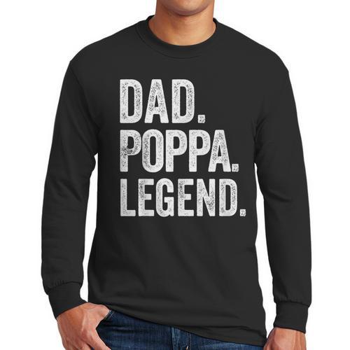 Dad Poppa Legend Vintage Distressed Bold Poppa Graphic Men Long Sleeve T-Shirt - Father's Day Fun