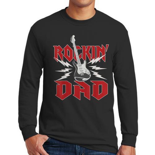 Dad Rockin One Birthday Family Matching Rock Guitar Men Long Sleeve T-Shirt - Father's Day Fun