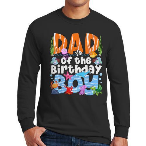 Dad Under Sea Birthday Party Boys Ocean Sea Animals Themed Men Long Sleeve T-Shirt - Father's Day Fun