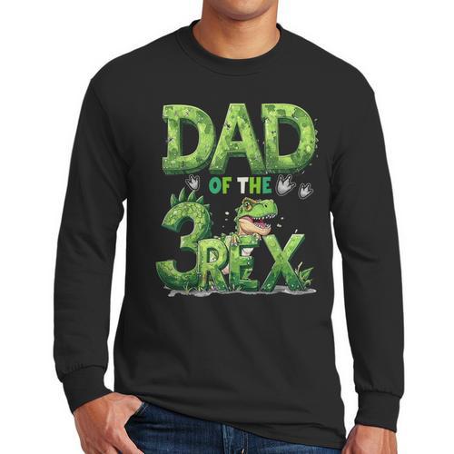 Dad Of The Three Rex Birthday Boy Dinosaur Family Matching Men Long Sleeve T-Shirt - Father's Day Fun