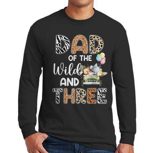 Dad Of The Wild And Three 3 Birthday Zoo Theme Safari Jungle Men Long Sleeve T-Shirt - Father's Day Fun