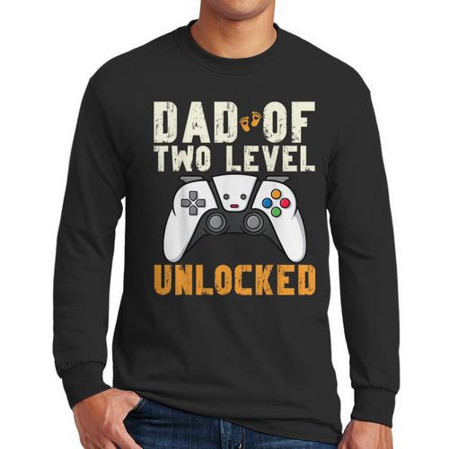 Daddy Again Leveled Up To Dad Of 2 Gamer Dad Level Unlocked Men Long Sleeve T-Shirt - Father's Day Fun