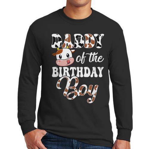 Daddy Of The Birthday Boy Cow Farm 1St Birthday Boy Men Long Sleeve T-Shirt - Father's Day Fun