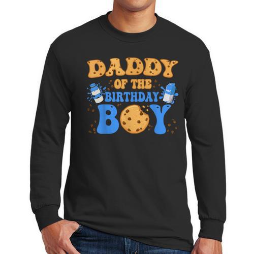 Daddy Of The Birthday Boy Milk And Cookies Lover Men Long Sleeve T-Shirt - Father's Day Fun