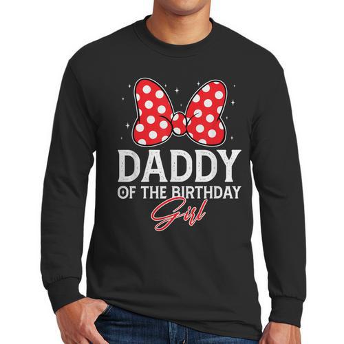 Daddy Of The Birthday Girl Cute Pink Bow Family Matching Men Long Sleeve T-Shirt - Father's Day Fun
