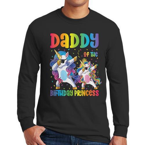 Daddy Of The Birthday Girl Dabbing Princess Unicorn Dad Men Long Sleeve T-Shirt - Father's Day Fun
