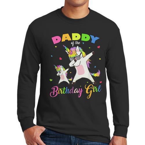 Daddy Of The Birthday Girl Dabbing Unicorn Princess And Dad Men Long Sleeve T-Shirt - Father's Day Fun