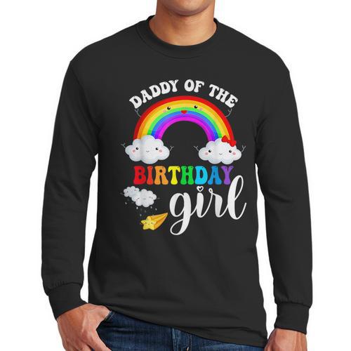 Daddy Of The Birthday Girl Rainbow B-Day Matching Family Men Long Sleeve T-Shirt - Father's Day Fun