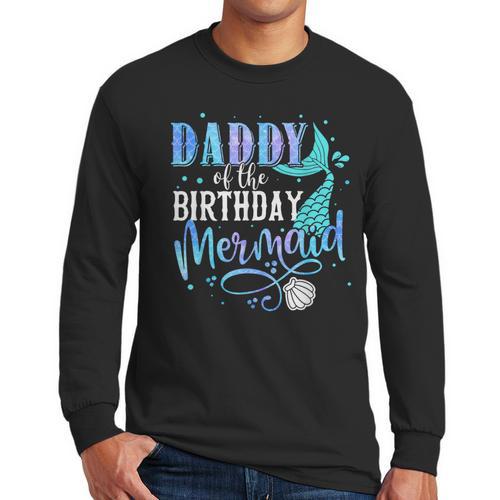 Daddy Of The Birthday Mermaid Family Matching Dad Papa Men Long Sleeve T-Shirt - Father's Day Fun