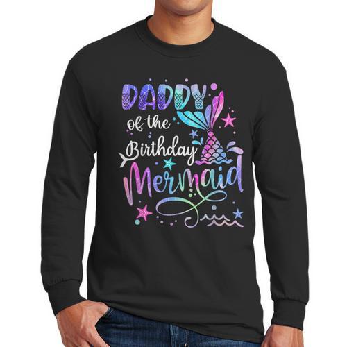 Daddy Of The Birthday Mermaid Matching Family Party Father's Men Long Sleeve T-Shirt - Father's Day Fun
