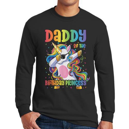 Daddy Of The Birthday Princess Girl Dabbing Unicorn Dad Men Long Sleeve T-Shirt - Father's Day Fun