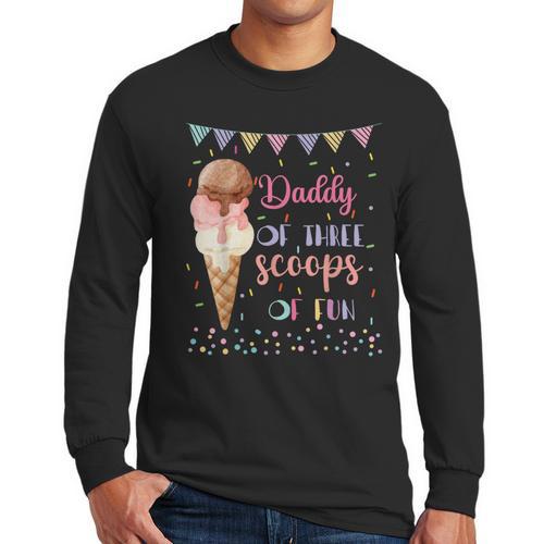 Daddy Dad Ice Cream Third Birthday Three Scoops Of Fun Men Long Sleeve T-Shirt - Father's Day Fun