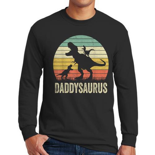 Daddy Dinosaur Daddysaurus 2 Kids For Dad Men Long Sleeve T-Shirt - Father's Day Fun