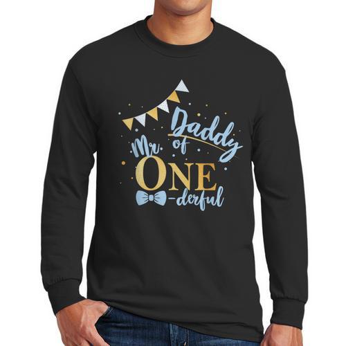 Daddy Of Mr One-Derful Party Blue-Gold Dad Boy 1st Birthday Men Long Sleeve T-Shirt - Father's Day Fun