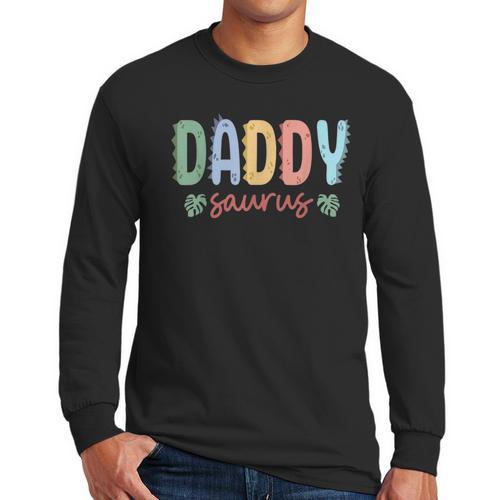 Daddy Saurus Dad Dinosaur Three Rex Birthday Boy Girl Family Men Long Sleeve T-Shirt - Father's Day Fun