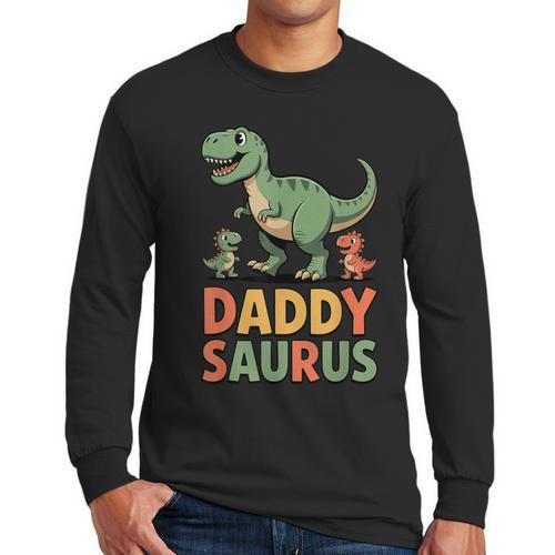 Daddy Saurus Dinosaur Dad Of Two Kids Dino Family Men Long Sleeve T-Shirt - Father's Day Fun