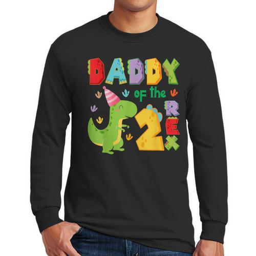 Daddy Of The Two Rex 2Nd Birthday Boy Dinosaur T-Rex Men Long Sleeve T-Shirt - Father's Day Fun