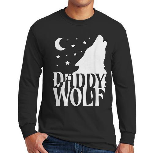 Daddy Wolf Matching Family Tribe Wolves Moon Men Long Sleeve T-Shirt - Father's Day Fun