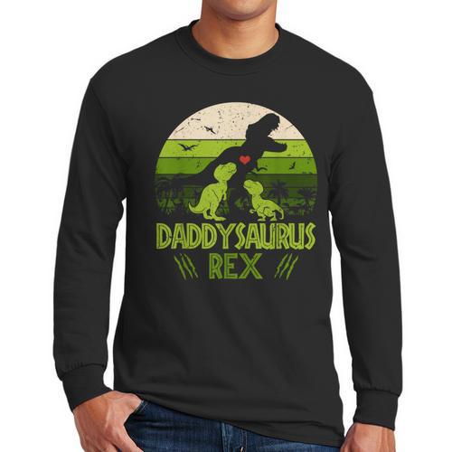 Daddysaurus Rex 2 Kids Sunset Tshirt For Fathers Day Men Long Sleeve T-Shirt - Father's Day Fun