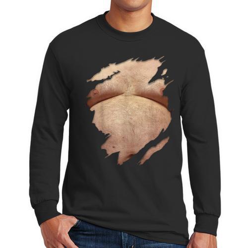 Fat Hairy Guy Big Stomach & Man Boobs Fat Dad BOD Men Long Sleeve T-Shirt - Father's Day Fun