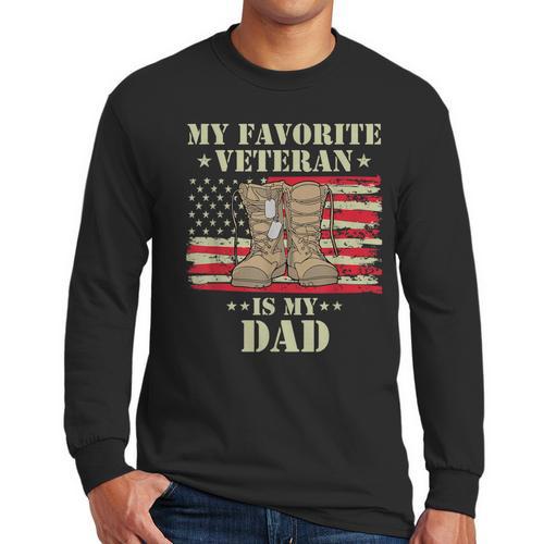 Father Veterans Day My Favorite Veteran Is My Dad Proud Kids Men Long Sleeve T-Shirt - Father's Day Fun