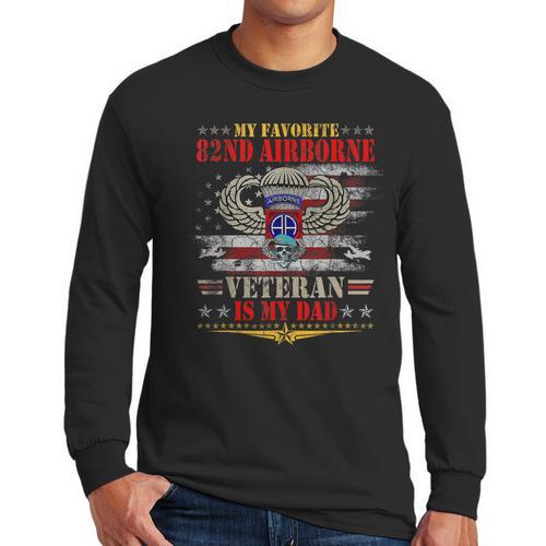 My Favorite 82nd Airborne Is My Dad Veteran Father's Day Men Long Sleeve T-Shirt - Father's Day Fun