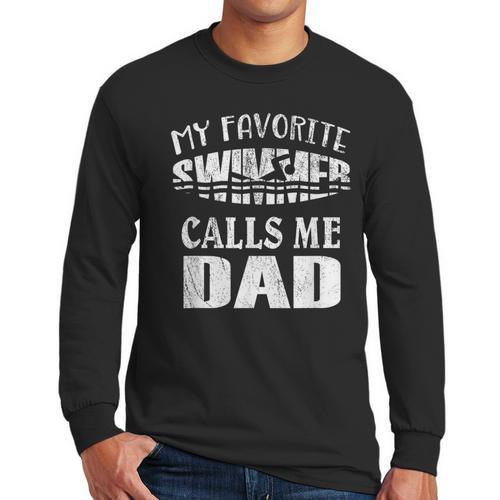 My Favorite Swimmer Calls Me Dad Vintage Swim Pool Men Long Sleeve T-Shirt - Father's Day Fun