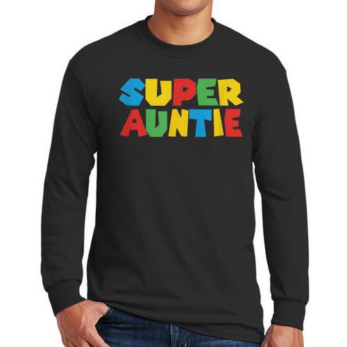 Gamer Aunt Super Auntie Gaming Matching Dad & Mom Kids Men Long Sleeve T-Shirt - Father's Day Fun