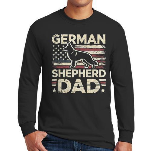 German Shepherd Dad Shirt American Flag German Shepherds Men Long Sleeve T-Shirt - Father's Day Fun