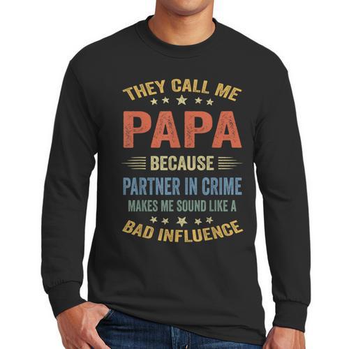 Grandpa Shirts Dad Partner In Crime Shirt Men Long Sleeve T-Shirt - Father's Day Fun